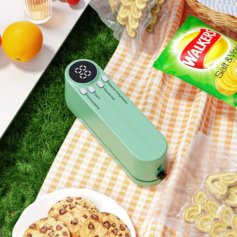 Mini wireless vacuum sealer keeping picnic snacks fresh