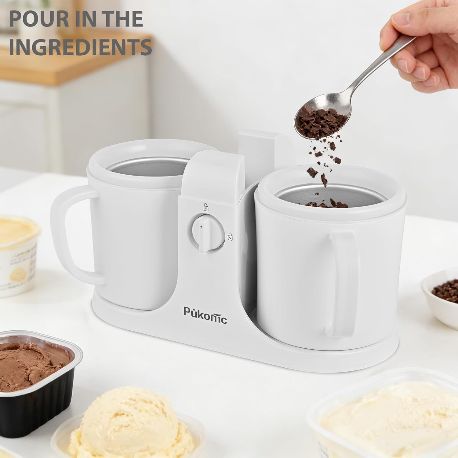Home Ice Cream Maker Machine with 2 Ice Cream Bowls, 0.9 Quarts | Easy to Operate and Clean, Ideal for Homemade Ice Cream & Frozen Yogurt，Includes Recipes，15-25 Minutes