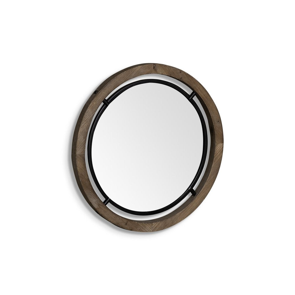 The Trellis Metal and Wood Round Mirror