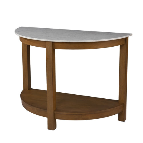The Alcott Faux Marble Half-Circle Console Table