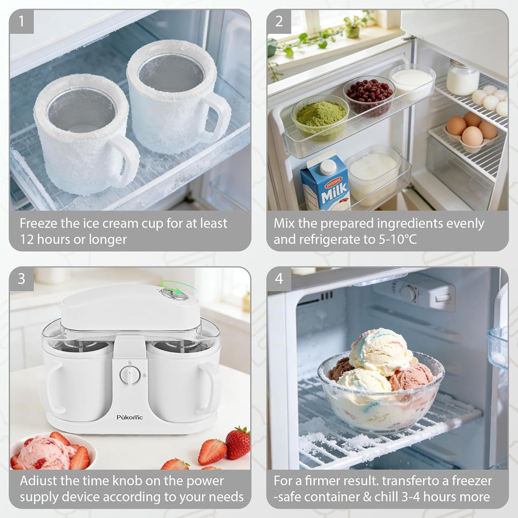 Home Ice Cream Maker Machine with 2 Ice Cream Bowls, 0.9 Quarts | Easy to Operate and Clean, Ideal for Homemade Ice Cream & Frozen Yogurt，Includes Recipes，15-25 Minutes