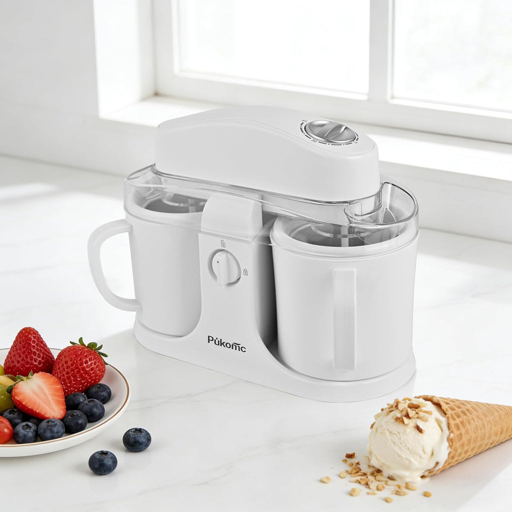 Home Ice Cream Maker Machine with 2 Ice Cream Bowls, 0.9 Quarts | Easy to Operate and Clean, Ideal for Homemade Ice Cream & Frozen Yogurt，Includes Recipes，15-25 Minutes