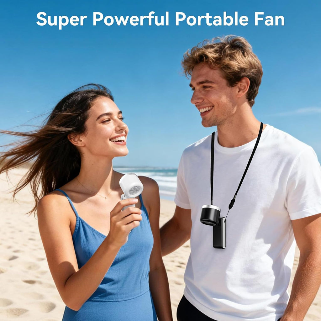 Portable Fan, Mini Fan, Handheld Turbo Fan, Portable Rechargeable Fan, 5-Speed, LED Display, Foldable Design (Black)