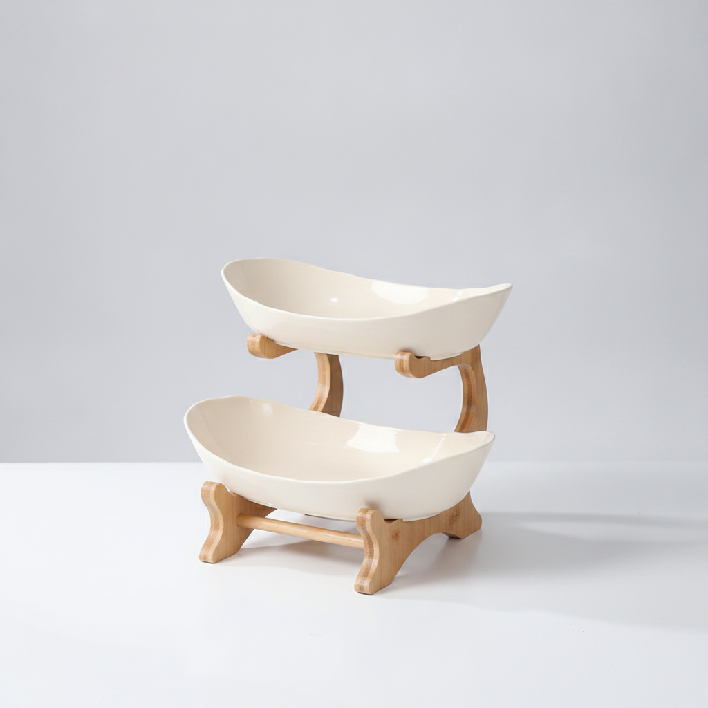 Roomlift two-tier bamboo fruit serving stand