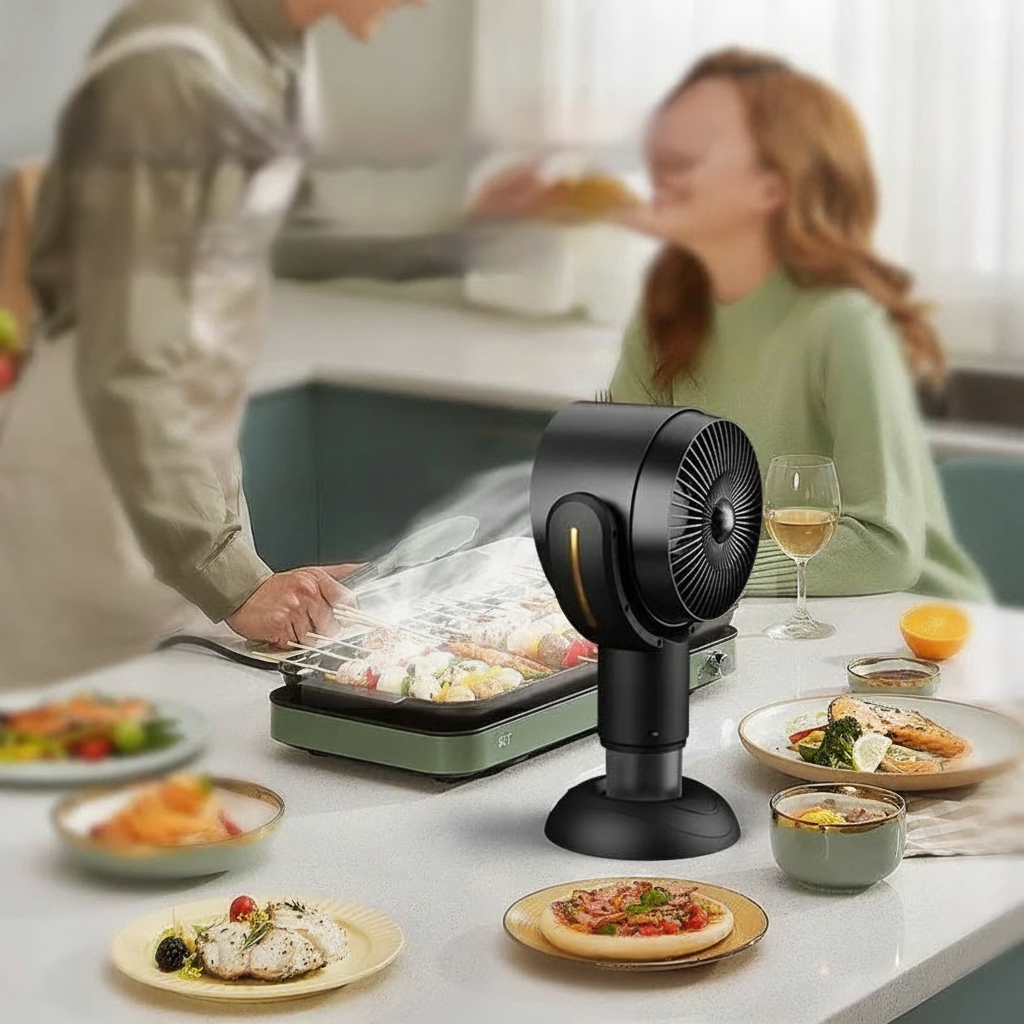 Roomlift smoke fan on a dining table