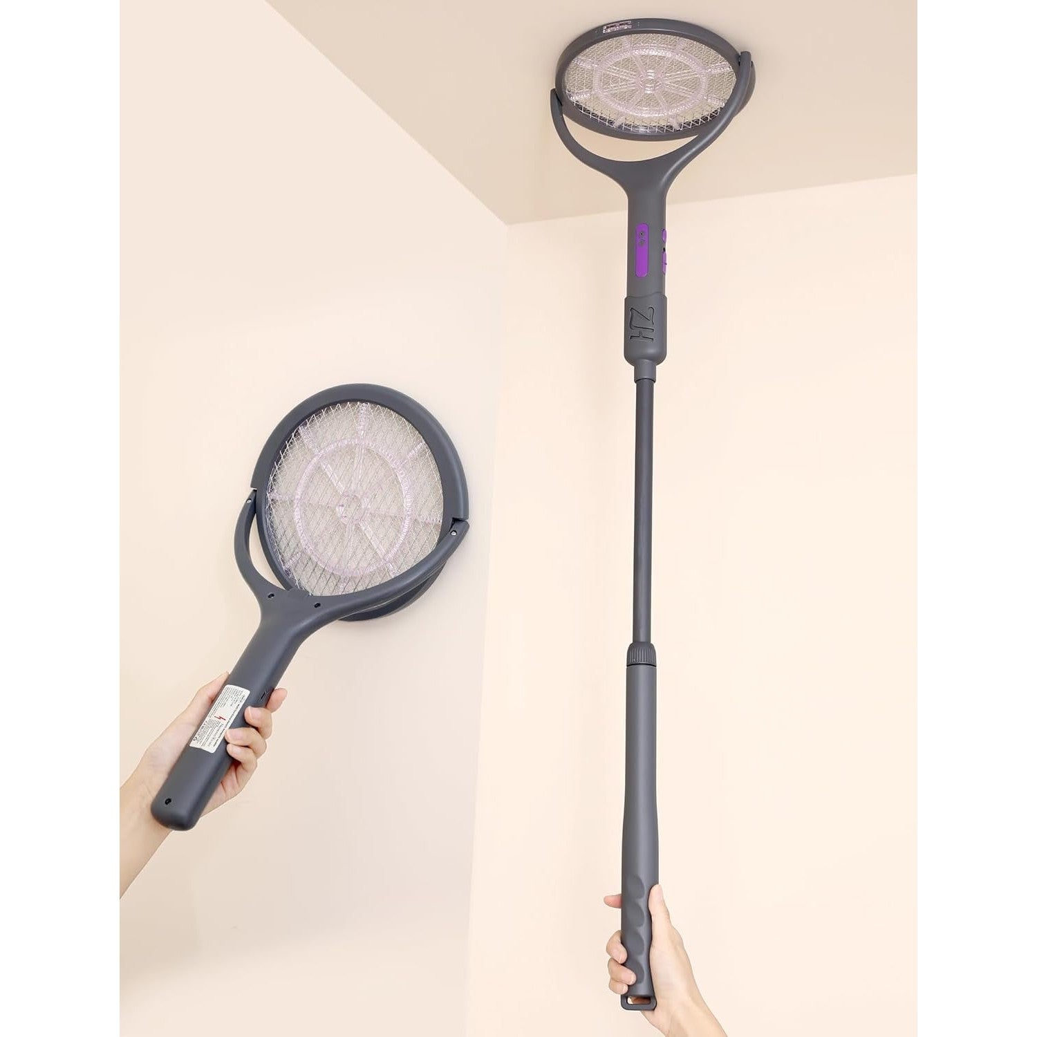 Electric Fly Swatter with Extendable Handle & Rotating Head, 3000V Rechargeable Bug Zapper Racket, 1200Mah Long Lasting, Reach Every Corner, Indoor Outdoor Mosquito Swatter