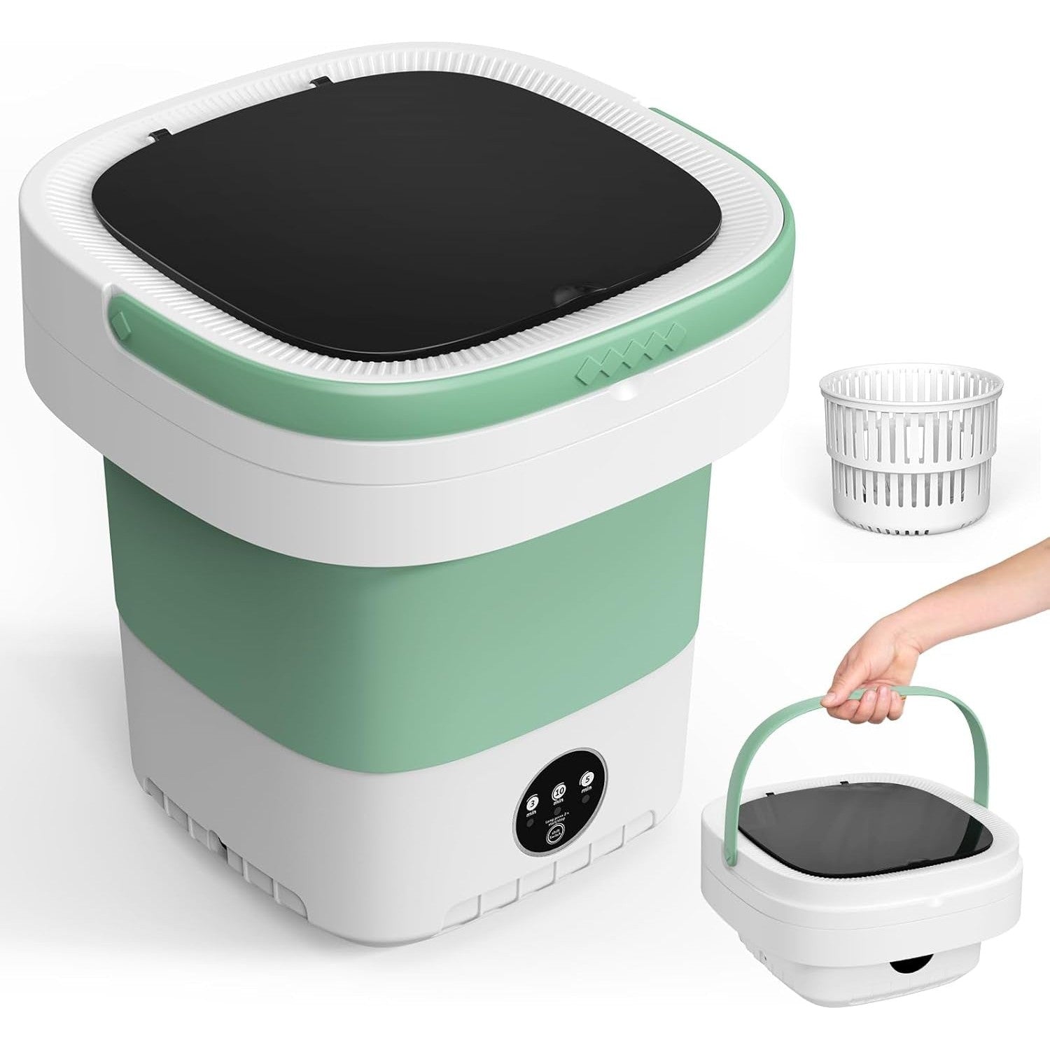 Portable Washing Machine, 12L Upgraded Mini Washing Machine with Spin Basket, Foldable Washer Cleaning for Underwear, Baby Clothes Socks and Small Items, Small Washer for Apartments, Dorm,Rv (Green)