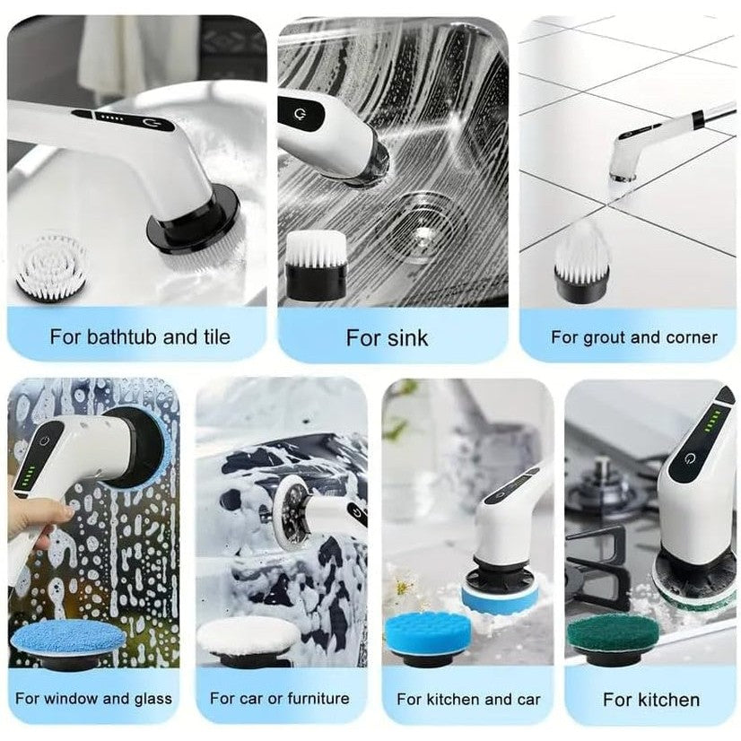 Electric Spin Scrubber,Cordless Cleaning Brush,Shower Cleaning Brush with 8 Replaceable Brush Heads, Power Scrubber 5 Adjustable Speeds for Floor Bathroom Shower Bathtub Glass Car, Gift